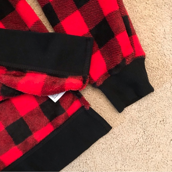 Plush Fleece Buffalo Plaid Sweatshirt NEW Womens Size Small Red Black Check - Picture 3 of 6